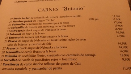 Carta carnes Restaurante Di-Vinos