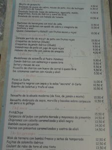 Menú de La Suite del Lago